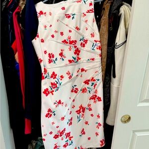 Floral White and Red Dress